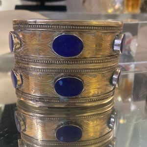 Rare Vintage Lapis  Lazuli Stone Gold Tone Kuchi Afghan Cuff Bracelet nomad